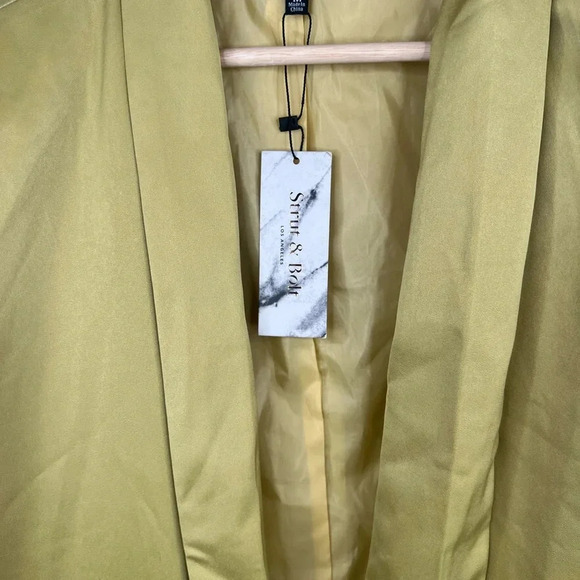 Strut & Bolt Green Boyfriend Blazer Satin Jacket Size M Lightweight Open Front - Picture 7 of 15